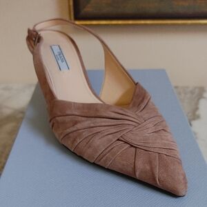 Prada Camoscio Dark Rose Suede Sling Back Shoes Sz 40